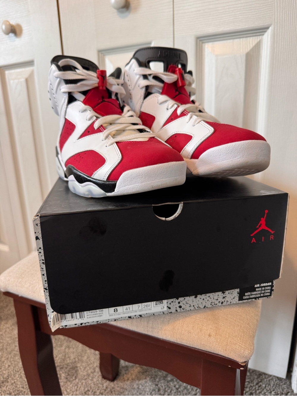 Nike Men’s Jordans Red, White & Black 6 Retro High-Top Carmine Sneakers Size 8 - Picture 14 of 15